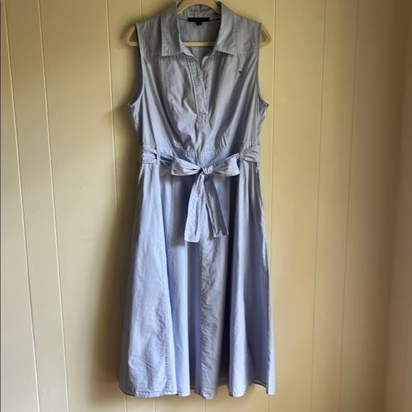 Tommy Hilfiger Blue & White Stripe Sleeveless V-Neck Collar Midi Dress Sz Lg - Picture 5 of 16